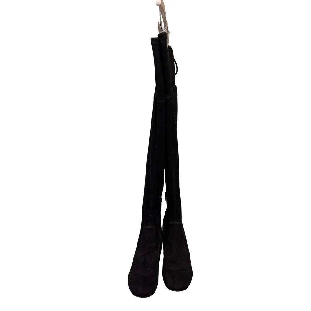 Womens Black Faux Suede Over The Knee Block Heel Boots Tie Back Size 8.5
